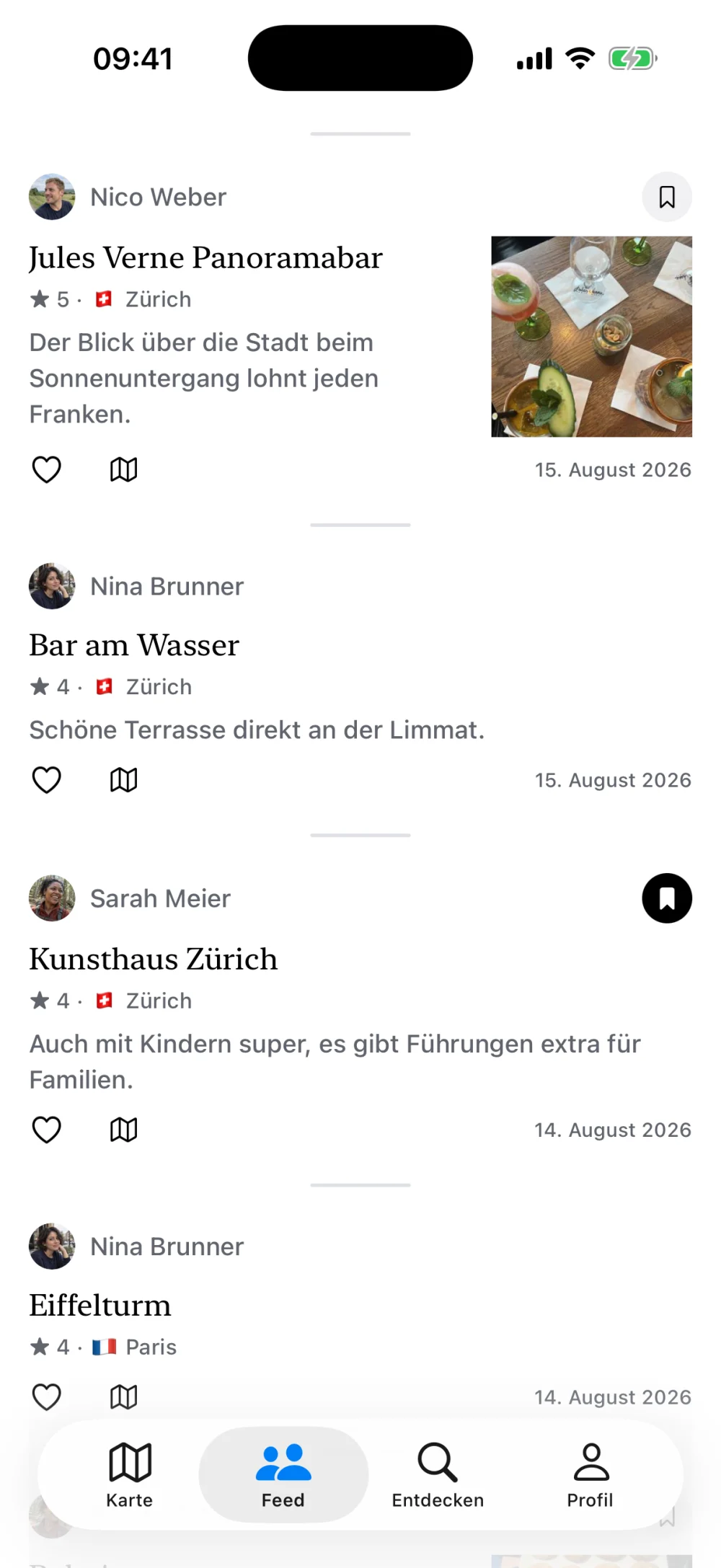 Feed mit Empfehlungen von Freunden