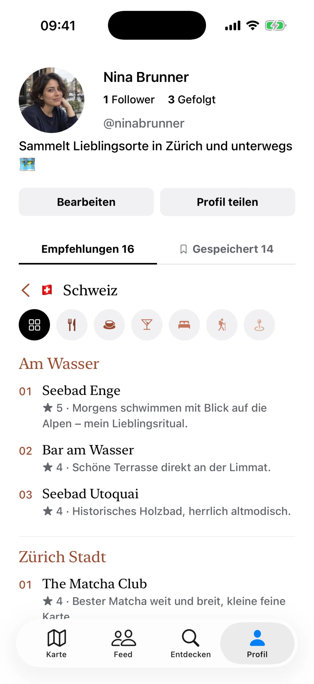 Eigenes Profil mit Empfehlungen nach Ordnern
